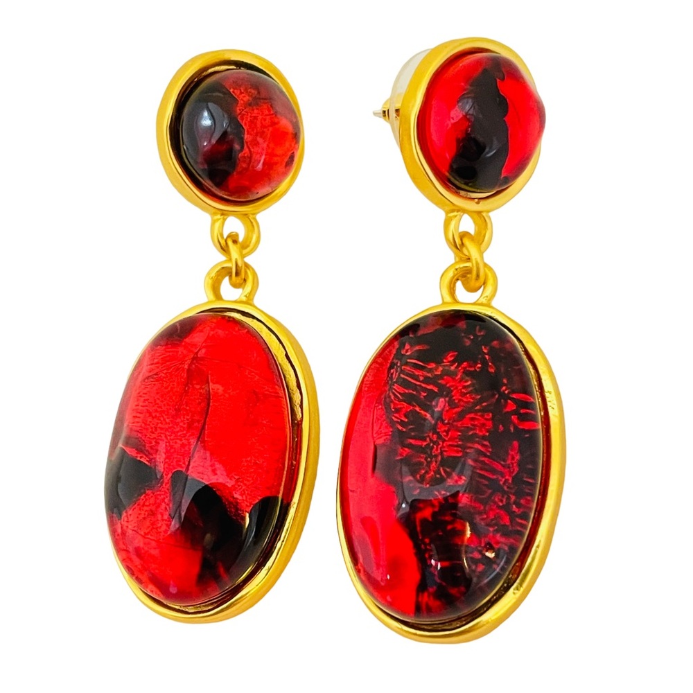 NEW vintage style glass gold plated statement designer earrings
